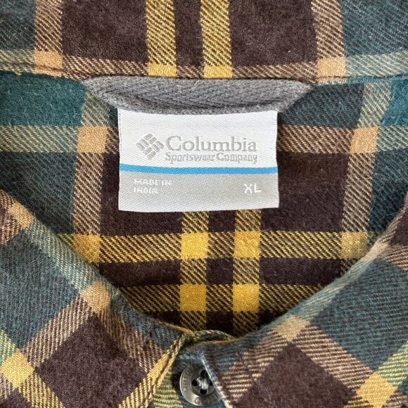 Columbia Lined Flannel Shirt Mens XL Blue Brown Plaid Long Sleeve Shacket Heavy - Picture 12 of 16
